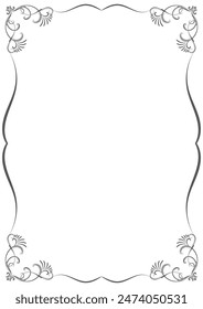 Vintage frame, abstract floral decoration, scrolling wood, gray, white background.
