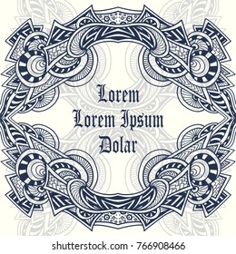 Vintage frame with Abstract seamless pattern  in Zen tangle  style black grey on white for coloring page or adult relax coloring book or chapter or for decoration package or book covers and other