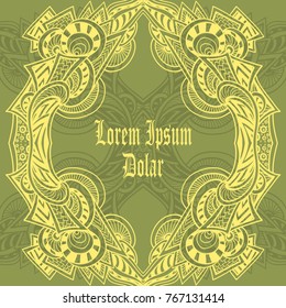 Vintage frame with Abstract seamless pattern  in Zen tangle  style yellow on olive for chapter or book covers or for decoration package and other things