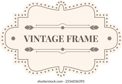 Vintage frame adorned with feathers, dots, and lines, capturing a retro design aesthetic perfect for various creative projects and adding a touch of elegance and charm