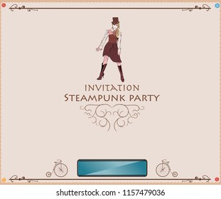 Vintage frame background, girl menu, steampunk anime on paper canvas