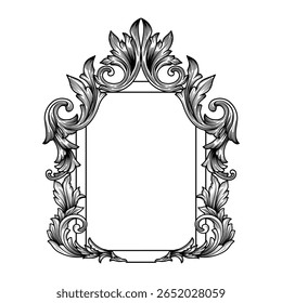 Vintage frame with baroque filigree scroll ornament. Decorative border with Crest Ornamental. Luxury classic victorian arabesque engraved frame vector design