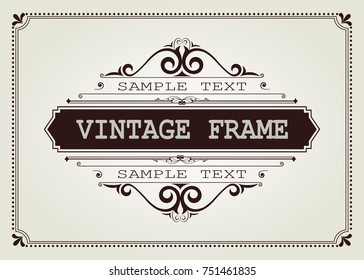 Vintage Frame With Beautiful Filigree, Decorative Border, Vector Illustration