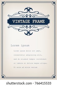 vintage frame with beautiful filigree, decorative border, luxury greeting cards,vector illustration