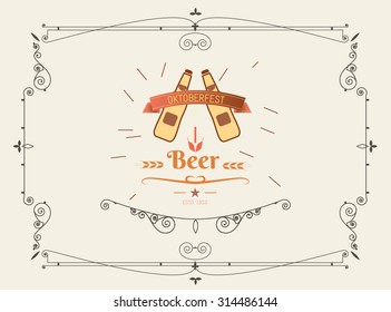 Vintage frame & Beer festival Oktoberfest retro style label. Retro  invitations, advertising or other design and place for text. Vector illustration. 