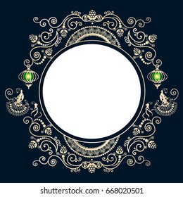 Vintage frame with a bird. Fairytale vector illustration.
