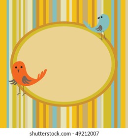 Vintage frame with birds couple. Vector.