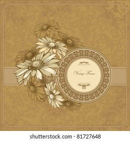 Vintage frame with blooming chamomile