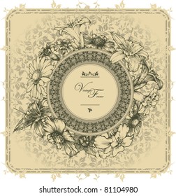 Vintage frame with blooming flowers