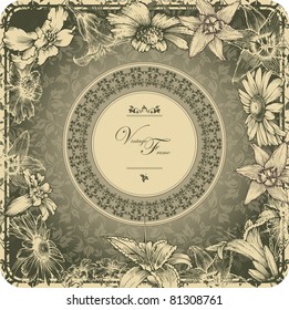 Vintage frame with blooming flowers