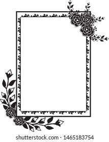 Vintage frame with blossom flowers, isolated on a white backdrop, design of cards. Vector