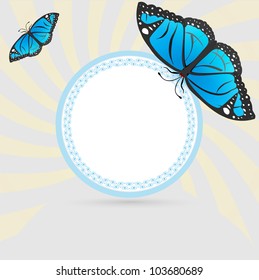 Vintage frame with blue butterfly