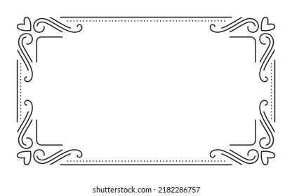 Vintage frame border divider separator black line. Retro filigree rectangle shape greeting card restaurant menu wedding decorating book cover. Rich pattern geometric design element isolated on white