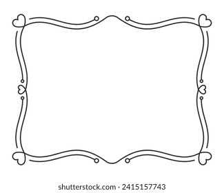 Vintage frame border divider text black line. Heart valentine separator uneditable stroke filigree rectangle greeting card restaurant menu wedding decor book cover pattern framework template isolated