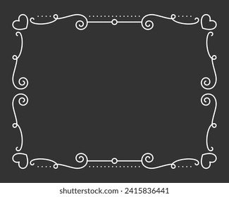 Vintage frame border divider text white line. Heart valentine separator uneditable stroke filigree rectangle greeting card restaurant menu wedding decor book cover pattern framework template isolated
