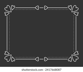 Línea blanca del texto del separador de borde del marco de vintage. Separador valentino del corazón no editable trazo filigree rectángulo de saludo carta restaurante decoración de bodas libro de cubierta plantilla marco aislado