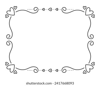 Vintage frame border divider text black line. Heart valentine separator uneditable stroke filigree rectangle greeting card restaurant menu wedding decor book cover pattern framework template isolated