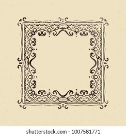 Vintage frame or border in grunge style. Elegant hand drawn retro style. Design element for wedding invitation or menu, banner, postcard, save the date card. Vector illustration.