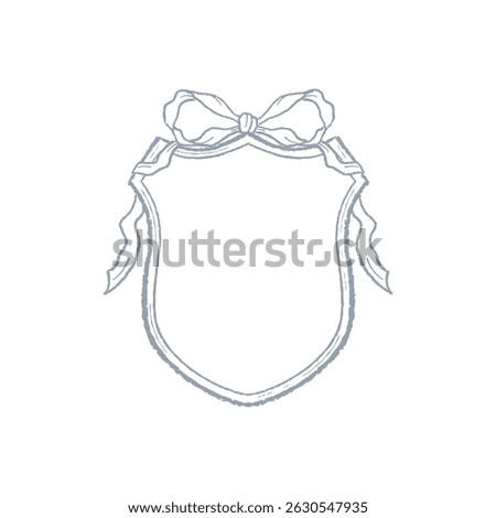 Vintage frame border illustration, crest with ribbon bow, vector hand drawn design element.	