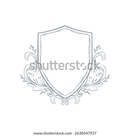 Vintage frame border illustration, crest with floral ornament, vector hand drawn design element.	