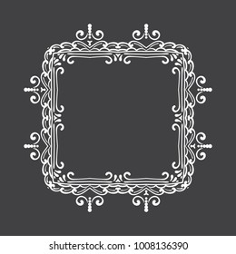Vintage frame or border on black background. Elegant hand drawn retro style. Design element for wedding invitation or menu, banner, postcard, save the date card. Vector illustration.