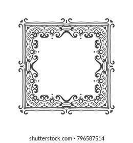 Vintage frame or border on white background. Elegant hand drawn retro style. Design element for wedding invitation or menu, banner, postcard, save the date card. Vector illustration.