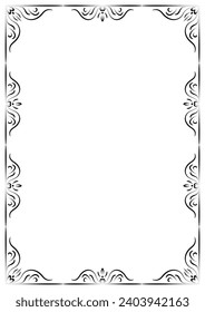Vintage frame and border ornament. Classic swirl divider filigree. Hand drawn vector illustration. Element for decorative frame, template, document, new year greeting card, invitation, certificate.
