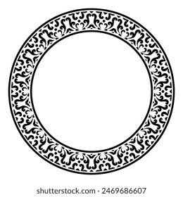 Vector de adorno de borde de marco de Antiguas. Patrón redondo sin costuras étnico. Barroco floral de Mandala. Clásico elemento ornamentado antiguo. Borde decorativo para marco, textil, tela, alfombra, tatuaje, cerámica.