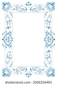 Vintage frame and border. Vector design. Decorative floral ornament. Luxury frames. Suitable for greeting cards, wedding invitations, restaurant menu, royal certificates and graphic design. Blue