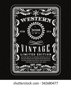 Vintage Frame Border Western Label Retro Frame Hand Drawn Engraving Antique Vector Illustration