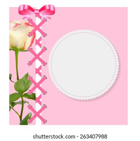 Vintage Frame with Bow, Ribbon and Rose Folwer  Background. Vector Illustration. EPS10 