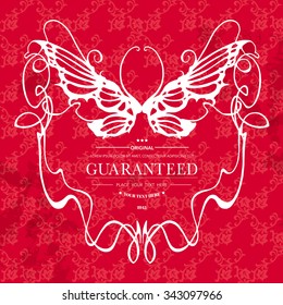 Vintage frame with butterfly.Elegant element for design template.Romantic background.Vector illustration