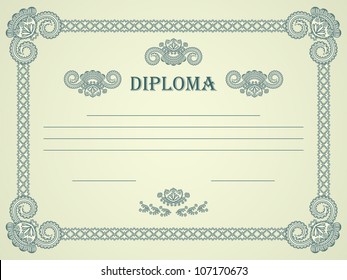 Vintage frame. Can be used as a template for a diploma, certificate and other. Horizontal position
