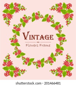 Vintage frame card with flowers. Vector illustration.