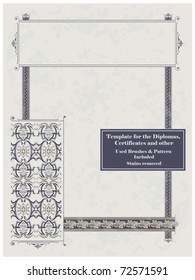 Vintage frame, certificate or diploma template. Used brushes and pattern included.