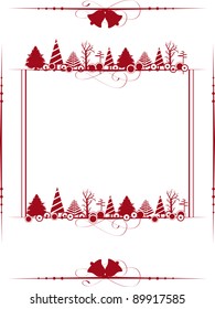 Vintage frame with the Christmas ornaments like Xmas trees & jingle bell in red color for Christmas & other events.