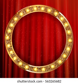 vintage frame cinema round on the curtain. Vector illustration