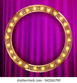 vintage frame cinema round on the curtain. Vector illustration