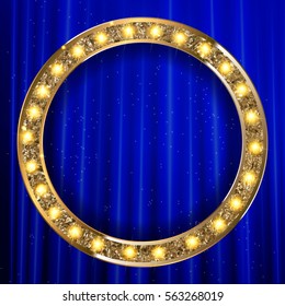 vintage frame cinema round on the curtain. Vector illustration
