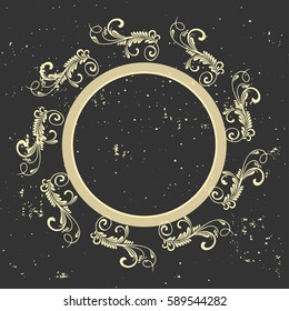 Vintage frame. Circular baroque pattern. Round floral ornament.Greeting card. Wedding invitation. Retro style. Vector logo template, labels and badges