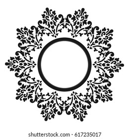Vintage frame. Circular baroque pattern. Round floral ornament.Greeting card. Wedding invitation. Retro style. Vector logo template, labels and badges