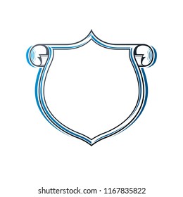 Vintage frame with clear copy-space and cartouche, heraldic design, protection shield. Antique Coat of Arms decorative emblem isolated vector illustration.