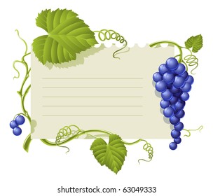 vintage frame with cluster grapes and green leaf vector illustration isolated on white background