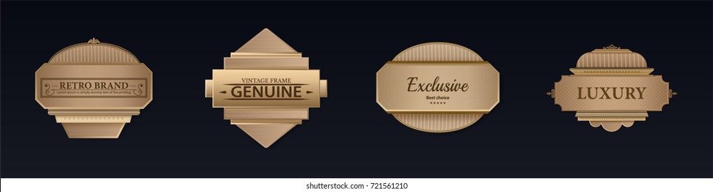 Vintage frame collection in light brown color and vector format. Retro label with many ornamental lines, shadow and banner for text.