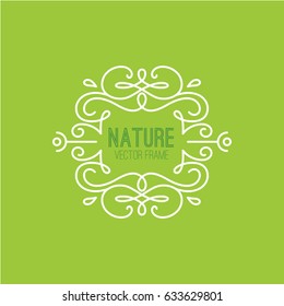 Vintage Frame with Copy Space for Text in Trendy Mono Line Style. Vector Retro- Styled Monogram Design Element.  Flourish Decorative Elegant Border.