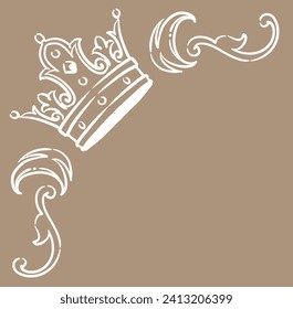 Vintage frame corner with king crown. Vector illustration.