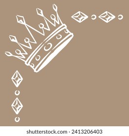 Vintage frame corner with king crown. Vector illustration.