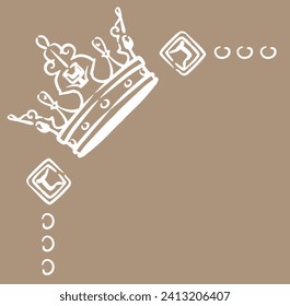 Vintage frame corner with king crown. Vector illustration.