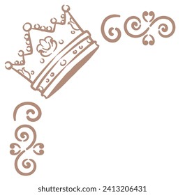 Vintage frame corner with king crown. Vector illustration.