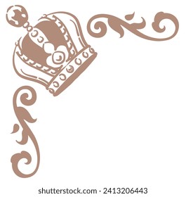 Vintage frame corner with king crown. Vector illustration.